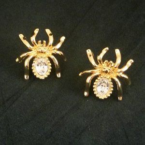 Gold Tone Spider Earrings Stud Halloween